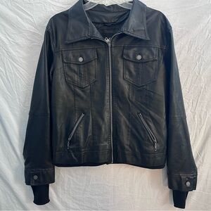 Lock & Love Faux Leather Jacket XL Zip Up Moto Coat Thumb Hole Cuffs (No Hood)